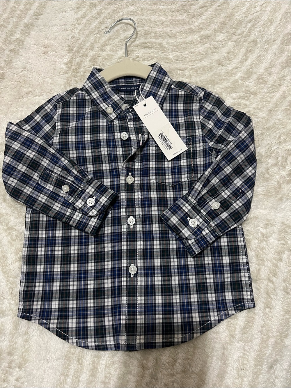 Janie and Jack Navy and White Plaid Button-Down Shirt